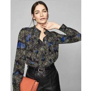 REISS Lea Jungle Printed Blouse in Black/Blue